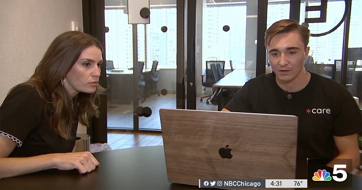 A small interview setup in a WeWork office in Chicago’s River North during my NBC interview about Chicago.care.